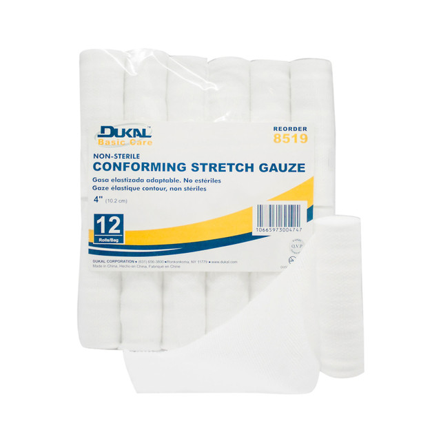 Dukal Corporation  8519 Conforming Stretch Gauze, 4" Non-Sterile, 12 rl/bg, 8 bg/cs (154 cs/plt)