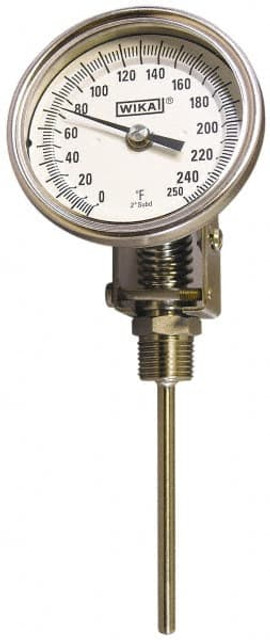 Wika 50150A005G4 Bimetal Dial Thermometer: 0 to 200 ° F, 15" Stem Length