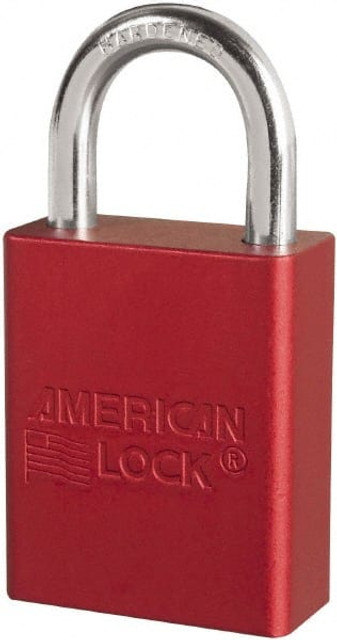 American Lock S1105RED Lockout Padlock: Keyed Different, Key Retaining, Aluminum, 1" High, Plated Metal Shackle, Red