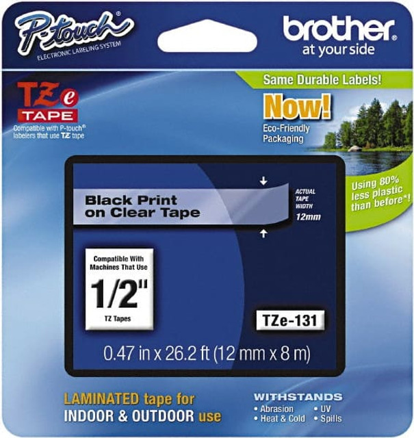 Brother TZE131 Tape Cassette: 1/2" x 26', Paper & Plastic, Clear
