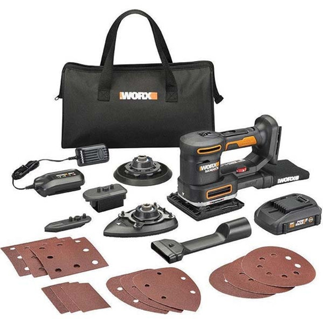 Worx WX820L Electric Orbital Sanders; Sander Type: Cordless Random Orbital ; Rectangular Pad Size: 5 in ; Backing Pad Type: Quick-Change