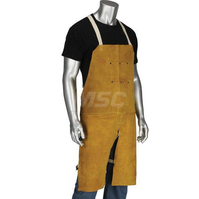 PIP 7011/48 Split Leg Apron: Welding, Leather, 48" OAL, Straps with Side Release Buckles Closure