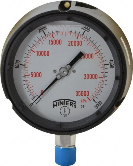 Winters PPC5074-G. Pressure Gauge: 4-1/2" Dial, 0 to 5,000 psi, 1/2" Thread, NPT, Lower Mount