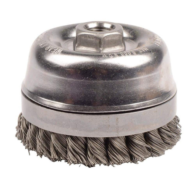 Weiler 12796 Cup Brush: 4" Dia, 0.02" Wire Dia, Steel, Knotted