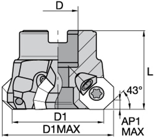 Kennametal 2465324 3" Cut Diam, 1" Arbor Hole, 3.5mm Max Depth of Cut, 43° Indexable Chamfer & Angle Face Mill