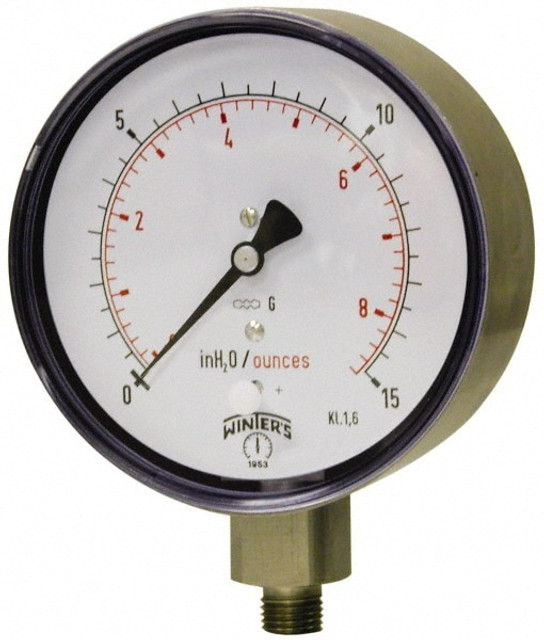 Winters PLP4202 Pressure Gauge: 4" Dial, 1/4" Thread, Lower Mount