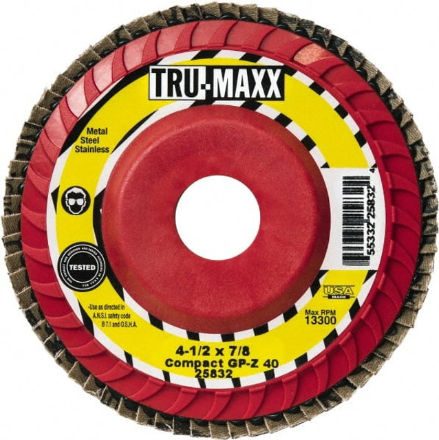 Tru-Maxx 25842 Flap Disc: 5/8-11 Hole, 40 Grit, Zirconia Alumina, Compact