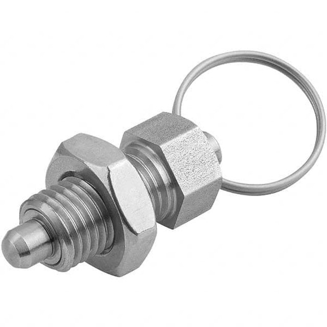 KIPP K0342.14410 M20x1.5, 25mm Thread Length, 0.3937" Plunger Diam, 0.3937" Plunger Projection, Stainless Steel Locking Pin Pull Ring Plunger