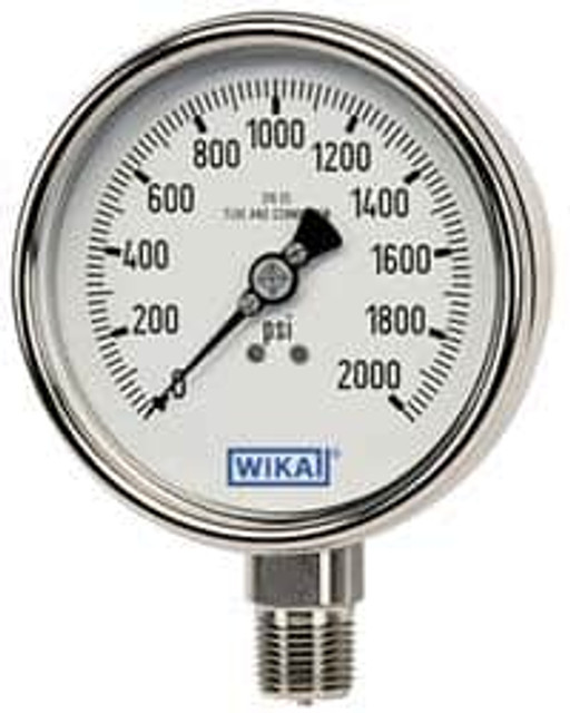 Wika 9745459 Pressure Gauge: 4" Dial, 0 to 600 psi, 1/4" Thread, NPT, Lower Mount