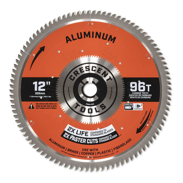 Crescent CSBAM-1296 Wet & Dry Cut Saw Blade: 12" Dia, 1" Arbor Hole, 0.11" Kerf Width, 96 Teeth