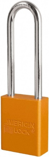 American Lock S1107ORJ Lockout Padlock: Keyed Different, Key Retaining, Aluminum, 3" High, Plated Metal Shackle, Orange