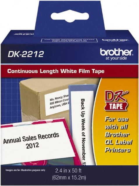 Brother DK2212 Label Tape: 50', Film, White