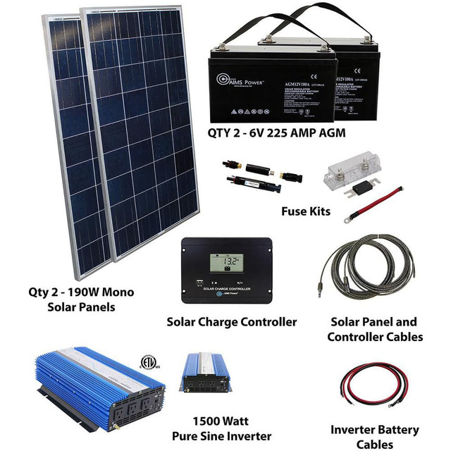 Aims Power KITD1500W380W Solar Panels; Maximum Output Power (W): 380 ; Amperage (mA): 10.16 ; Terminal Contact Type: MC-4 ; Mounting Type: Mounting Holes