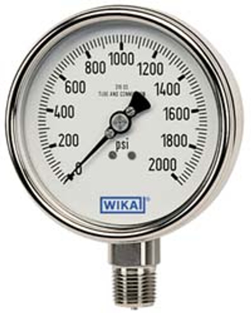 Wika 4207831 Pressure Gauge: 4" Dial, 0 to 200 psi, 1/4" Thread, NPT, Lower Mount