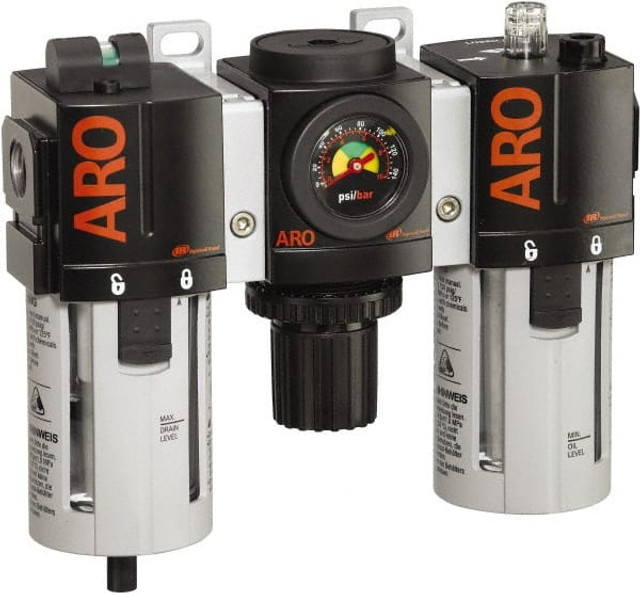 ARO/Ingersoll-Rand C38341-800 FRL Combination Unit: 1/2 NPT, Standard, 3 Pc Filter-Regulator-Lubricator with Pressure Gauge