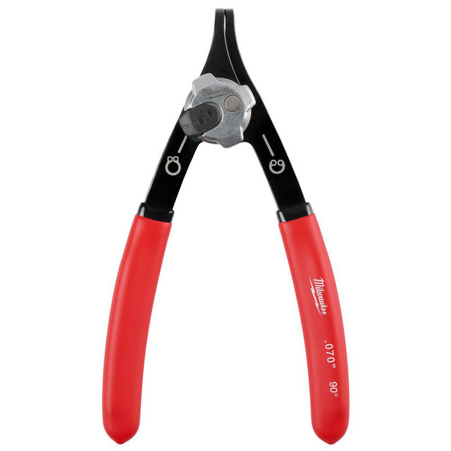 Milwaukee Tool 48-22-6538 Retaining Ring Pliers; Tool Type: Convertible Pliers ; Type: Snap Ring Pliers ; Tip Angle: 90.00 ; Tip Diameter (Decimal Inch): 0.07 ; Ring Diameter Range (Inch): 0.39 to 0.98 (External) ; Overall Length (Inch): 7.054in
