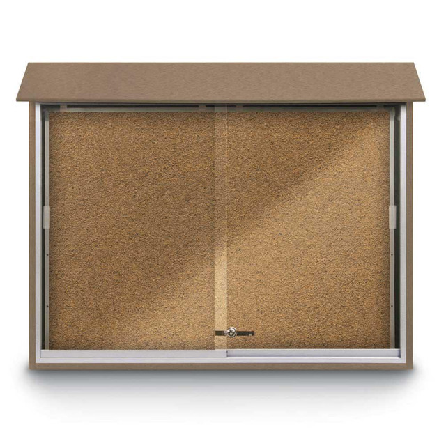 United Visual Products UVMC4536-WEAWOD Enclosed Bulletin Board: 45" Wide, 36" High, Cork, Tan