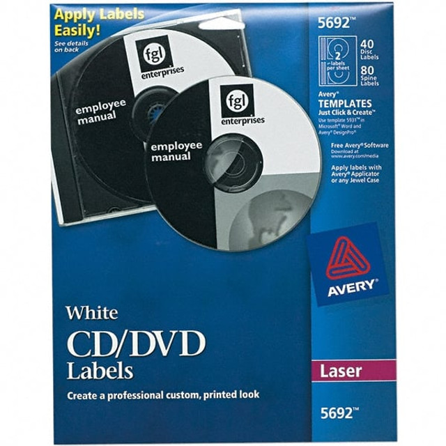 AVERY 05692 Label Maker Label: White, Paper, 12" OAL, 40 per Roll