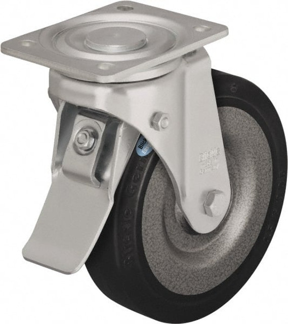 Blickle 10884 Swivel Top Plate Caster: Solid Rubber, 8" Wheel Dia, 1-31/32" Wheel Width, 1,320 lb Capacity, 9-41/64" OAH