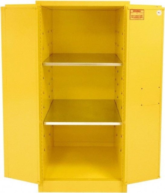 Securall Cabinets A160 Flammable & Hazardous Storage Cabinets: 60 gal Drum, 2 Door, 2 Shelf, Manual Closing, Yellow