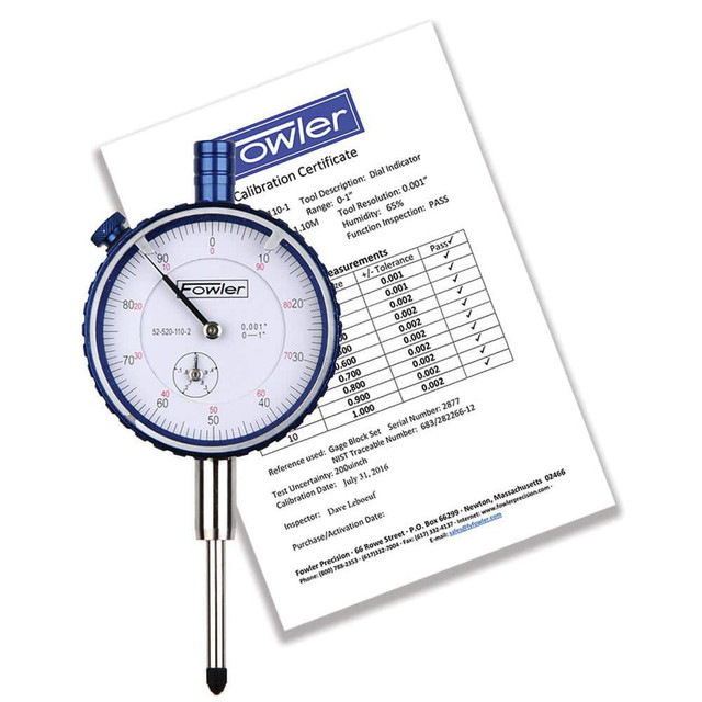 Fowler 52-520-129 Dial Drop Indicator: 1" Range, 0-25-0 (Balanced) Dial Reading, 0.0005" Graduation, 2-1/4" Dial Dia