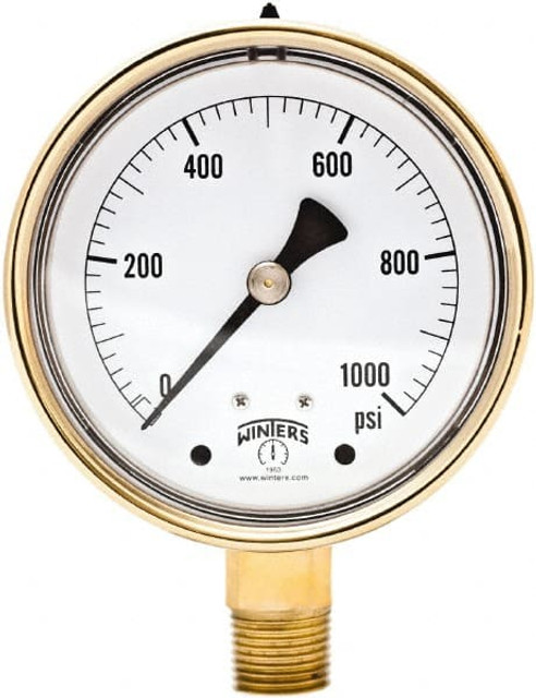 Winters PBC717R1 Pressure Gauge: 4" Dial, 1/2" Thread, NPT, Bottom Mount