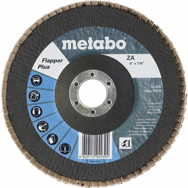 Metabo 629485000 Flap Disc: 7/8" Hole, 60 Grit, Zirconia Alumina, Type 27