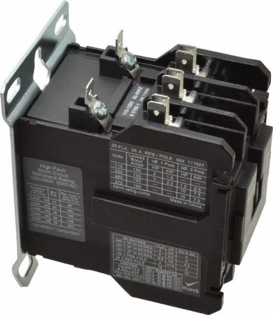 Eaton Cutler-Hammer C25DND325A 3 Pole, 25 Amp Inductive Load, 110 to 120 Coil VAC at 50/60 Hz, Nonreversible Definite Purpose Contactor