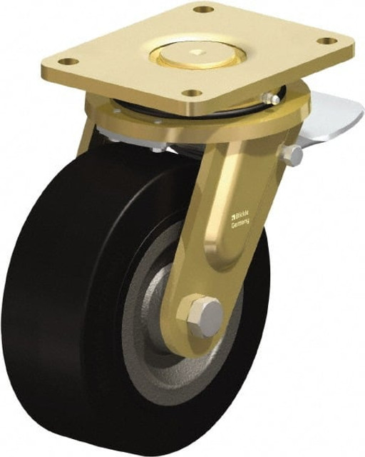 Blickle 73908 Swivel Top Plate Caster: Solid Rubber, 8" Wheel Dia, 3-9/64" Wheel Width, 1,870 lb Capacity, 10-1/32" OAH