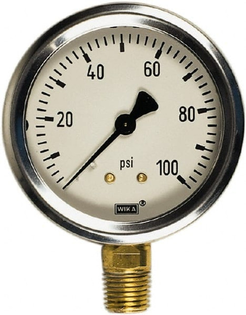 Wika 9833205 Pressure Gauge: 2-1/2" Dial, 0 to 400 psi, 1/4" Thread, NPT, Center Back Mount