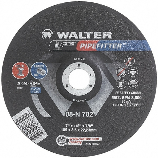 WALTER Surface Technologies 08N702 Depressed Grinding Wheel:  Type 27,  7" Dia,  1/8" Thick,  7/8" Hole,  Aluminum Oxide & Silicon Carbide