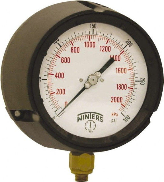 Winters 5087950954GF. Pressure Gauge: 4-1/2" Dial, 1/4" Thread, NPT, Bottom Mount