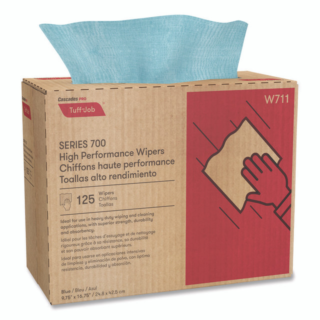 CASCADES TISSUE GROUP PRO W711 Tuff-Job S700 High Performance Wipers, Blue, 9.75 x 16.75, 125/Box, 6 Boxes/Carton