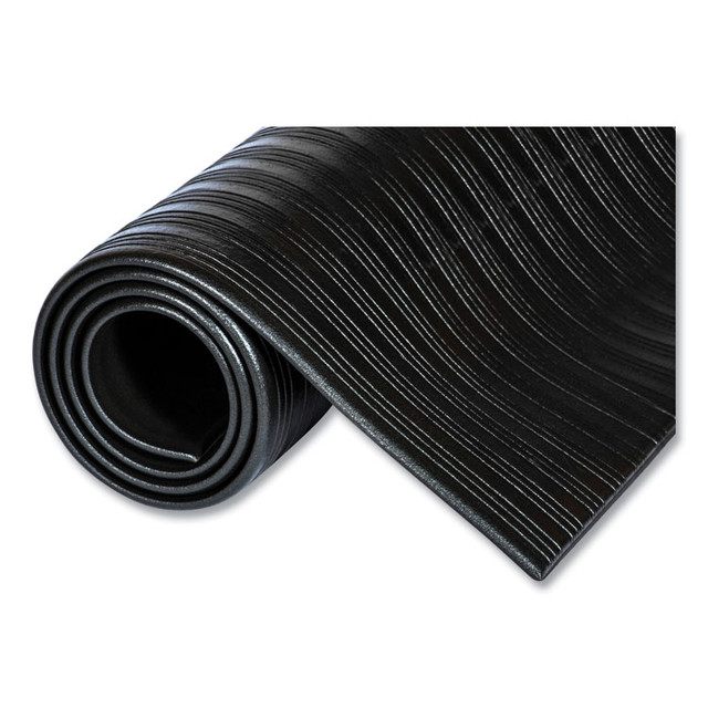 CROWN MATS & MATTING FL3612BK Ribbed Vinyl Anti-Fatigue Mat, Rectangular, Black Ribbed Surface, 36" x 12 ft