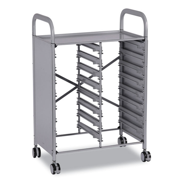 GRATNELLS USA, LLC SSET054419 Callero Plus Double Column Trolley Set 05, Metal, 1 Shelf, 16 F1 Shallow Bins, 27.4" x 17.3" x 41.5", Silver/Light Gray