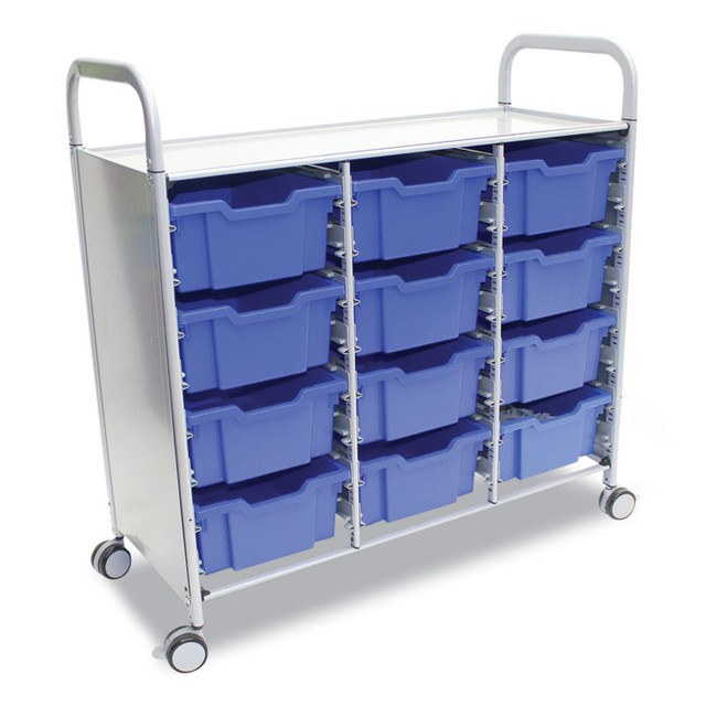 GRATNELLS USA, LLC SSET074406 Callero Plus Treble Column Trolley Set 13, Metal, 1 Shelf, 12 F2 Deep Bins, 40.6" x 17.3" x 41.5", Silver/Royal Blue