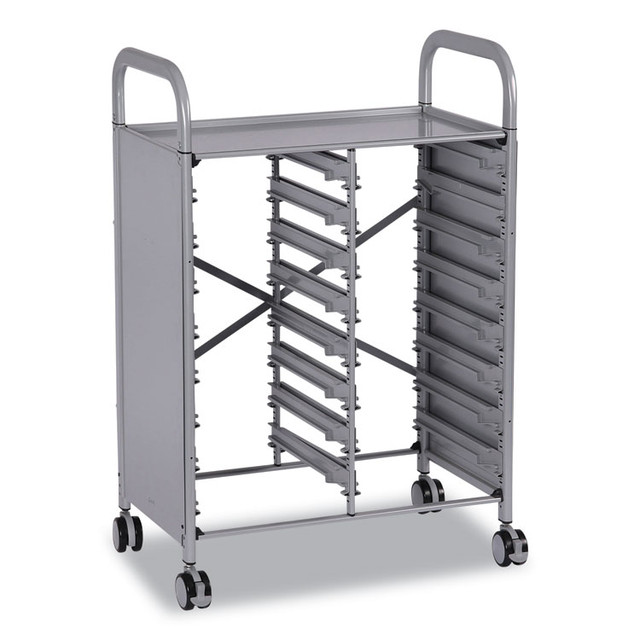 GRATNELLS USA, LLC SSET134419 Callero Plus Double Column Trolley Set 13, Metal, 1 Shelf, 8 F2 Deep Bins, 27.4" x 17.3" x 41.5", Silver/Light Gray