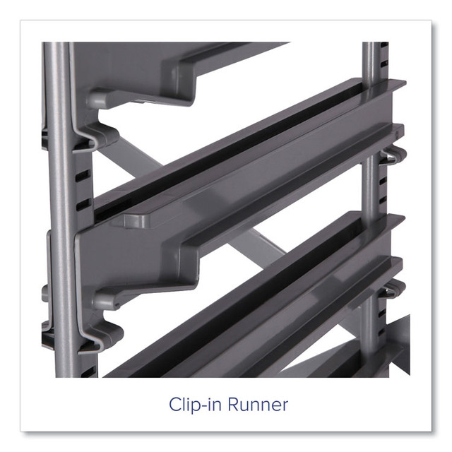 GRATNELLS USA, LLC SSET134420 Callero Plus Double Column Trolley Set 13, Metal, 1 Shelf, 8 F2 Deep Bins, 27.4" x 17.3" x 41.5", Silver/Translucent Frost