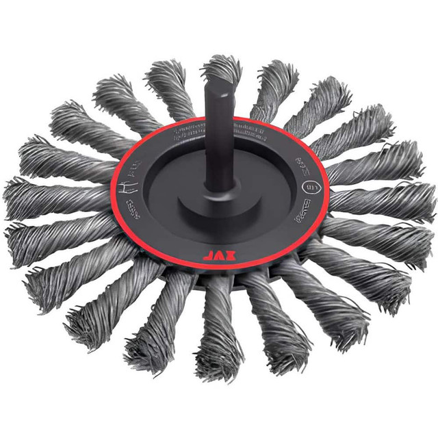 JAZ USA 39098B Wheel Brushes; Mount Type: Shank ; Wire Type: Knotted Standard Twist ; Outside Diameter (Inch): 3 ; Face Width (Inch): 3/8 ; Shank Diameter (Inch): 1/4 ; Fill Material: Stainless Steel