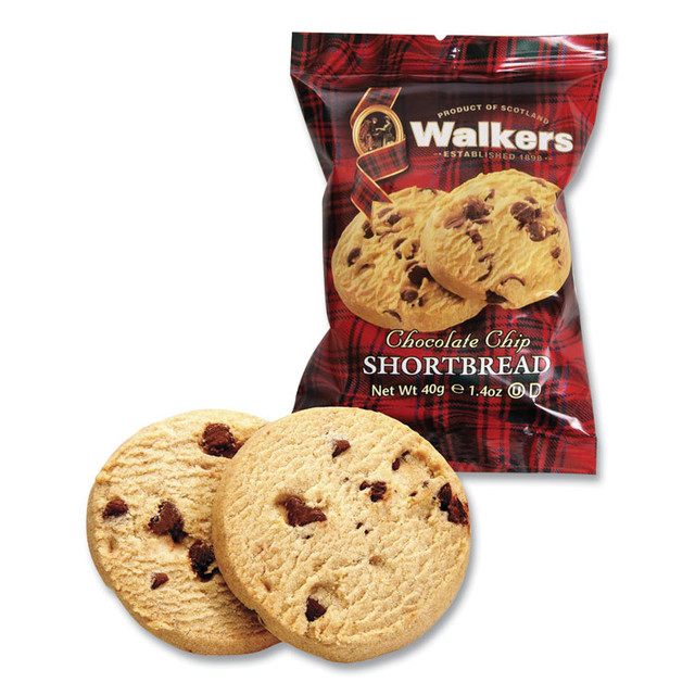 WALKERS SHORTBREAD LTD. 1537D Shortbread Cookies, Chocolate Chip, 1.4 oz Pack, 2/Pack, 20 Packs/Box