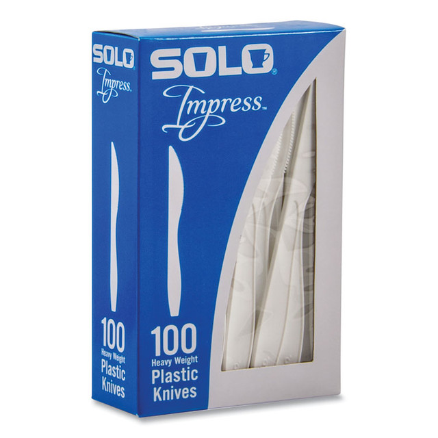 DART SOLO® HSWKX0007BX Impress Heavyweight Full-Length Polystyrene Cutlery, Knife, Plastic, White, 100/Box