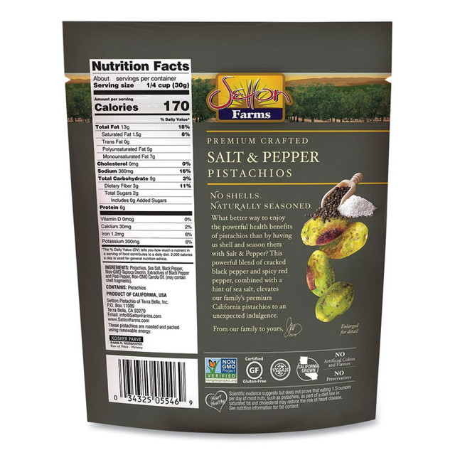 SETTON PISTACHIO OF TERRA BELLA, INC. Farms® 6003 Salt and Pepper Pistachios, 2.5 oz Bag, 8/Carton