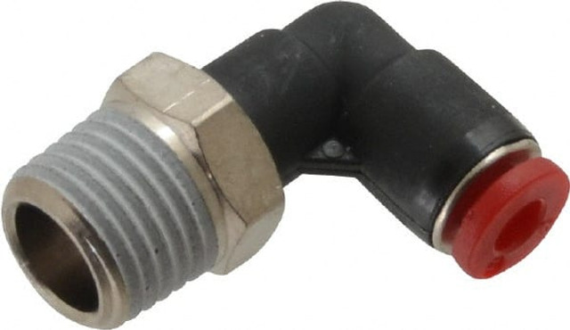 Norgren C01470428 Push-To-Connect Tube to Male & Tube to Male BSPT Tube Fitting: 90 ° Swivel Elbow, 1/4" Thread