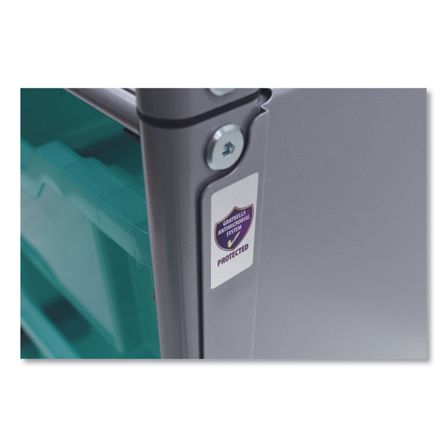 GRATNELLS USA, LLC SASET034429 Callero Plus Shield Treble Trolley Set 03, Antimicrobial, Metal, 24 F1 Shallow Bins, 40.6" x 17.3" x 41.5", Silver/Trans Kiwi