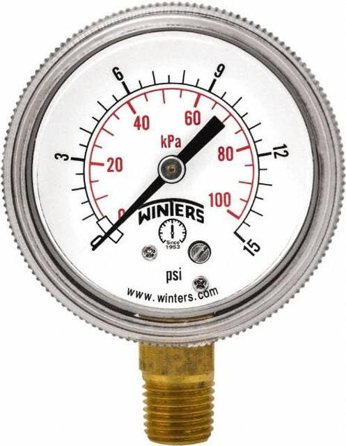 Winters P9S90136 Pressure Gauge: 2" Dial, 1/4" Thread, NPT, Bottom Mount
