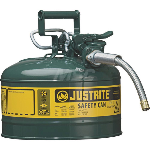 Justrite. 7225420 Safety Can: 2.5 gal, Steel