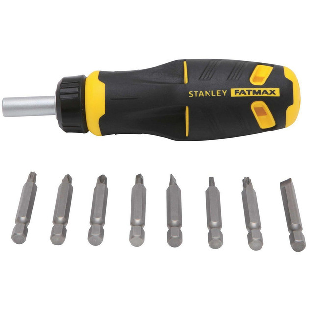 Stanley FMHT62287 Bit Screwdrivers; Type: Multi-Bit Screwdriver ; Tip Type: Phillips; Slotted; Square; Torx ; Drive Size (TXT): 1/4 in ; Torx Size: T20; T25 ; Phillips Point Size: #1 - #2 ; Slotted Point Size: 3/16 in; 1/4 in