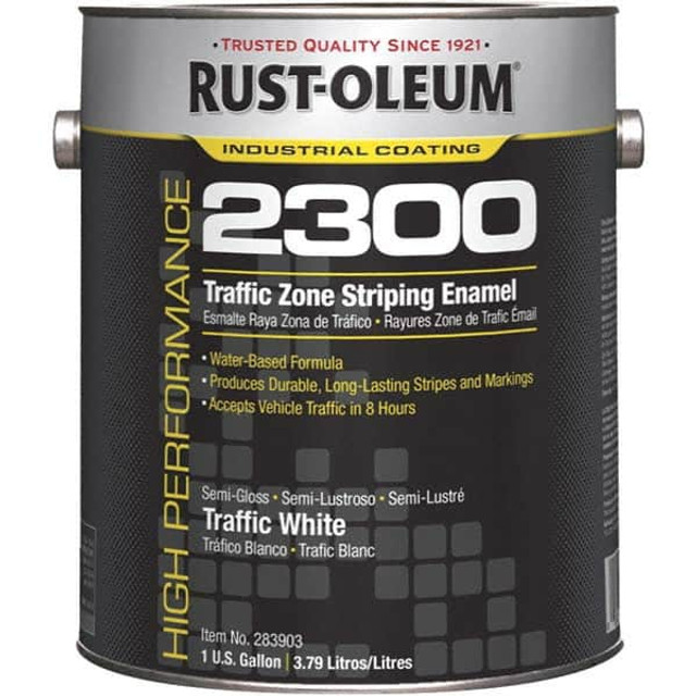 Rust-Oleum 283903 Striping & Marking Paints & Chalks; Product Type: Striping Paint ; Color Family: White ; Composition: Water Based Acrylic ; Color: White ; Container Size: 1.00 gal ; VOC Content (g/L): 100 g/L