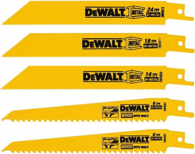 DeWALT DW4857 5 Pieces, 6" Long x 0.04" Thickness, Bi-Metal Reciprocating Saw Blade Set