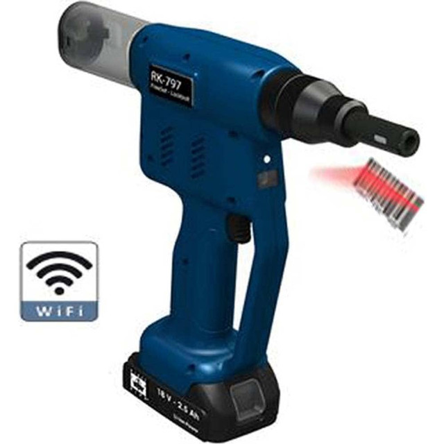 RivetKing. RK-797-1 Cordless Riveters; Voltage: 18 V ; Stroke Length (Decimal Inch): 1.0000 ; Pull Force (Lb.): 4000 ; Batteries Included: Yes ; Closed End Rivet Capacity: All up to 1/4 in ; Mandrel Collection: Yes